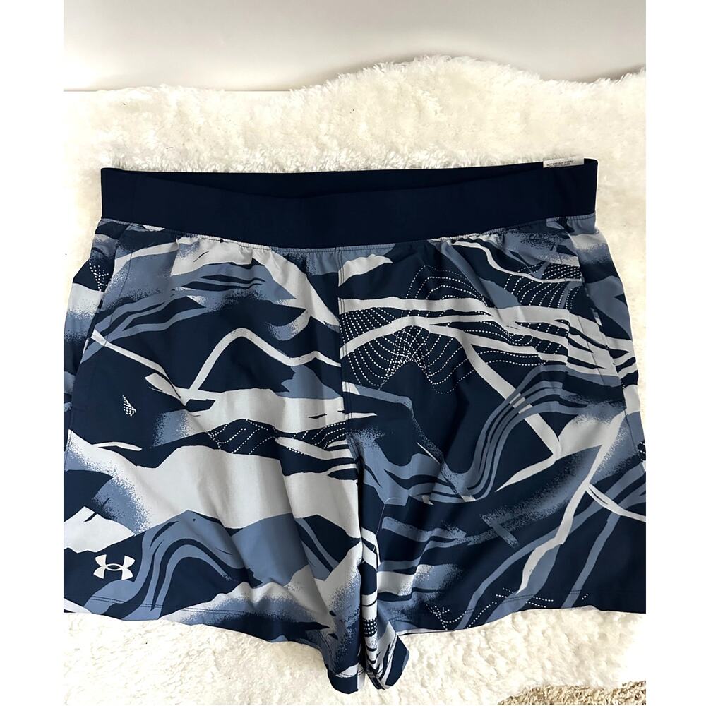 Under Armour Mens Speedpocket Print Shorts Blue & Gray XXL